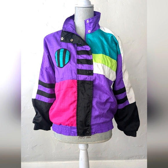 Vintage windbreaker jacket 1990s sports streetwear everyday purple geometric - Picture 1 of 6